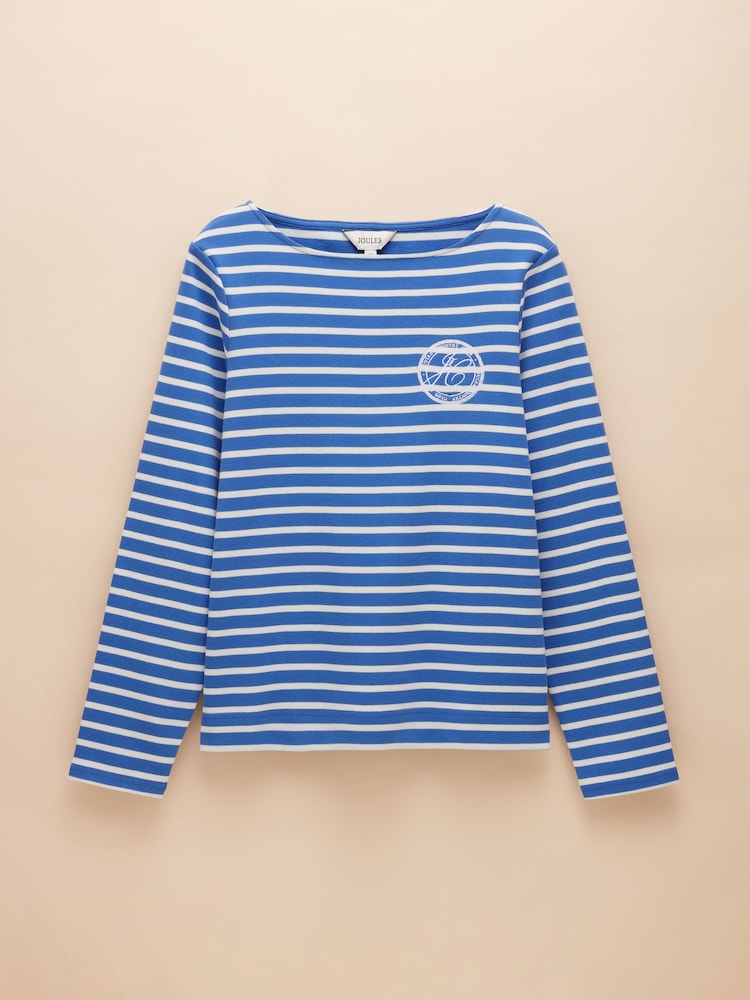 Joules Harbour Blue Stripe Embroidered Boat Neck Breton Top - Image 6 of 6
