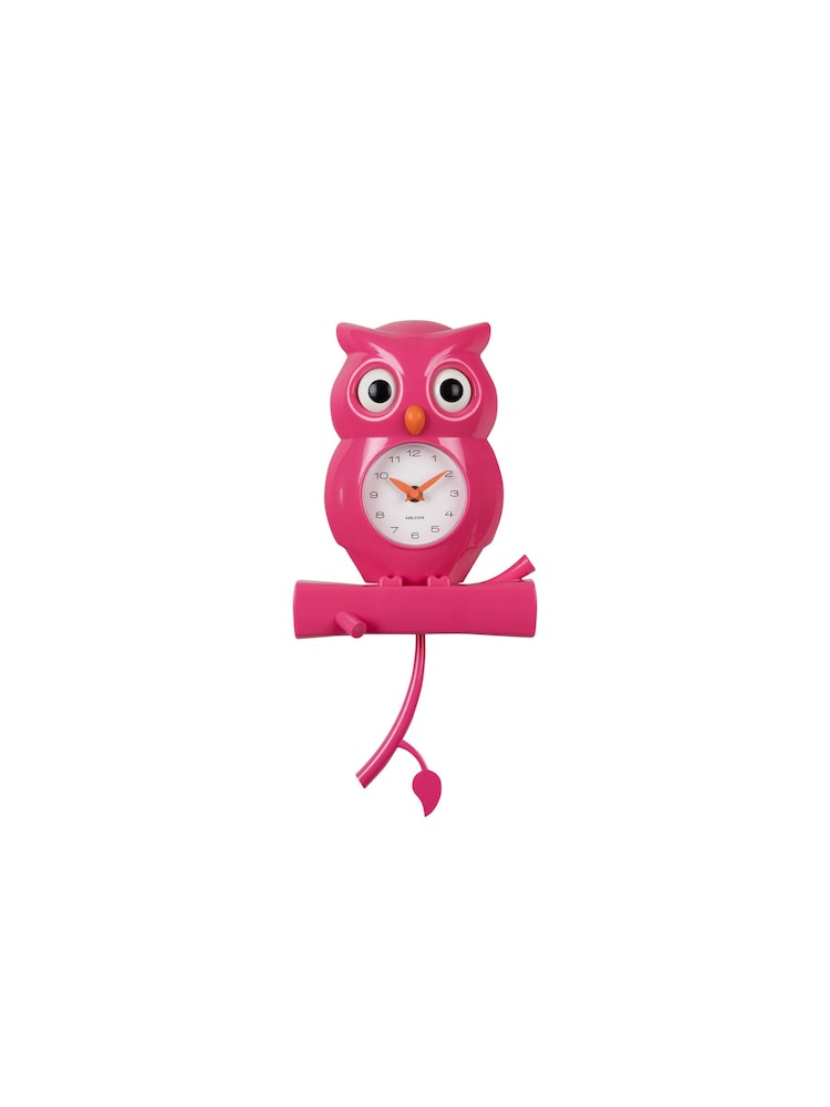 Karlsson Bright Pink Owl Pendulum ABS Wall Clock - Image 2 of 4