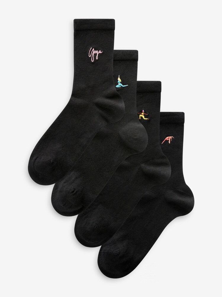 Yoga Embroidered Motif Ankle Socks 4 Pack - Image 1 of 5