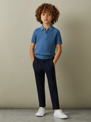 Reiss Blue Ivor Teen Textured Quarter Zip Polo Shirt - Image 3 of 5