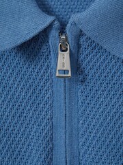 Reiss Blue Ivor Teen Textured Quarter Zip Polo Shirt - Image 5 of 5