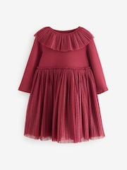 Burgundy Long Sleeve Mesh Dress (3mths-7yrs) - Image 4 of 8