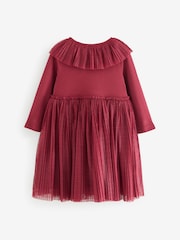 Burgundy Long Sleeve Mesh Dress (3mths-7yrs) - Image 5 of 8