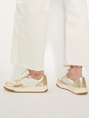 Dune London Gold Edgerton Mix Material Flexible Sneakers - Image 1 of 6