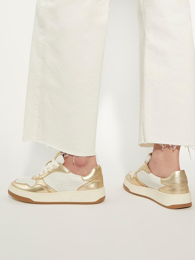 Dune London Gold Edgerton Mix Material Flexible Sneakers - Image 1 of 6