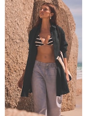 Black Broderie 100% Cotton Beach Shirt Cover-Up - Image 1 of 7
