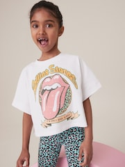 White/Blue Rolling Stones Boxy 100% Cotton T-Shirt And Cycle Shorts Set (3-16yrs) - Image 1 of 4
