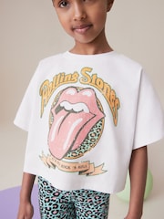 White/Blue Rolling Stones Boxy 100% Cotton T-Shirt And Cycle Shorts Set (3-16yrs) - Image 4 of 4