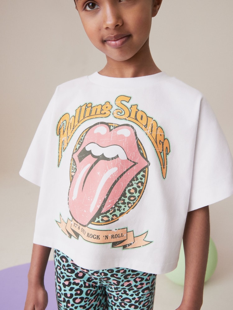 White/Blue Rolling Stones Boxy 100% Cotton T-Shirt And Cycle Shorts Set (3-16yrs) - Image 4 of 4