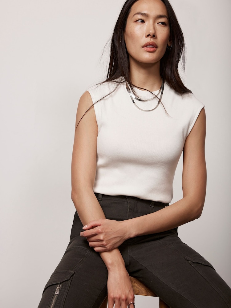 Mint Velvet White Cream Sleeveless Top - Image 2 of 4