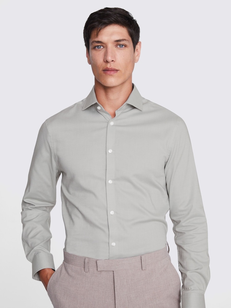 MOSS Grey Slim Dobby Stretch Shirt - Image 1 of 3
