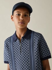 Reiss Navy/Airforce Blue Sanderson 3-9 yrs Diamond Stitch Half-Zip Polo Shirt - Image 3 of 4