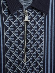 Reiss Navy/Airforce Blue Sanderson 3-9 yrs Diamond Stitch Half-Zip Polo Shirt - Image 4 of 4