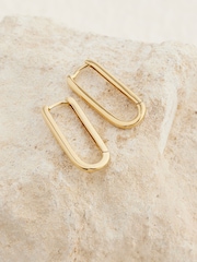 Gold Plated Sterling Silver Oval Hoop Earrings - Image 1 of 7