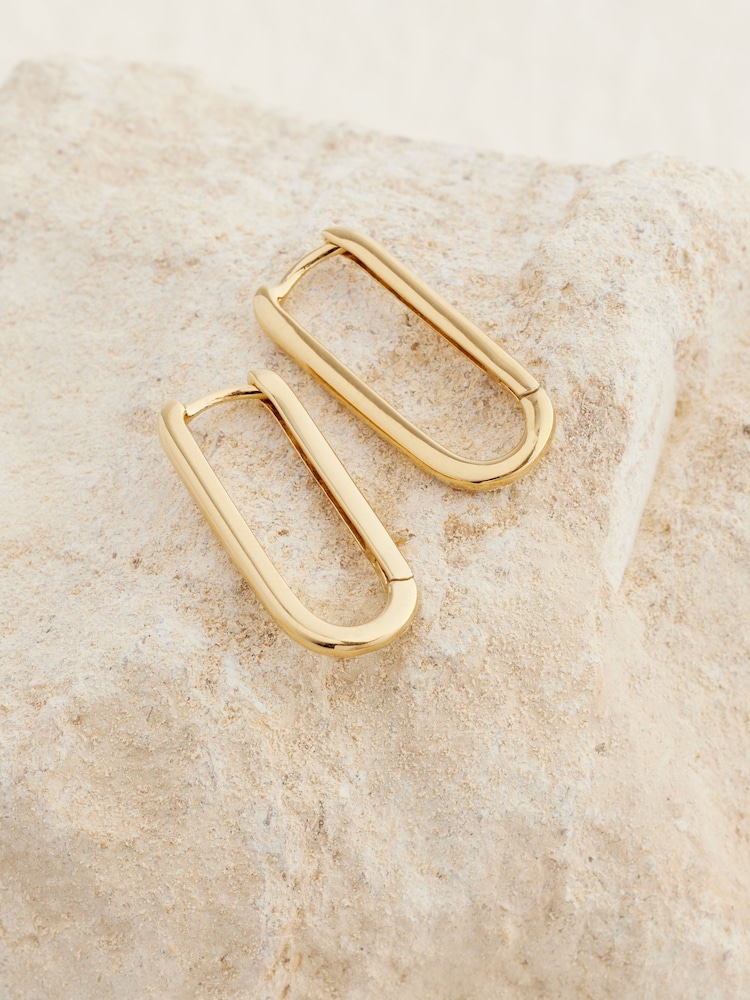 Gold Plated Sterling Silver Oval Hoop Earrings - Image 1 of 7