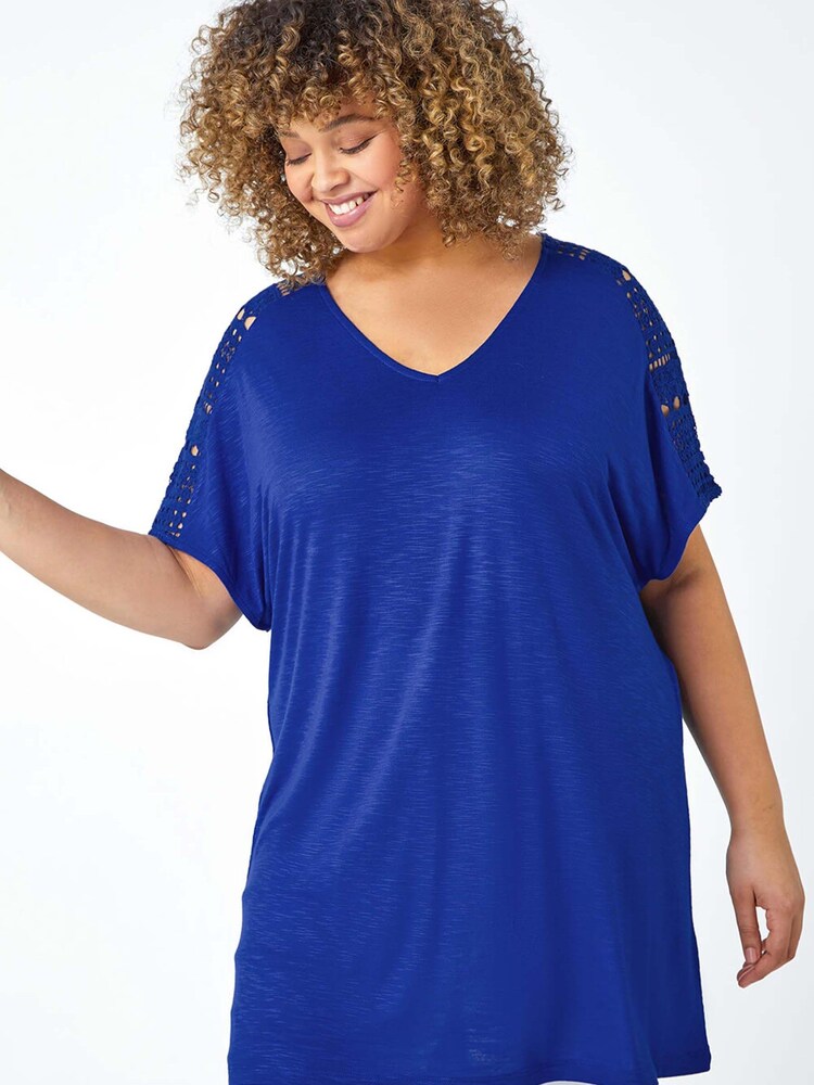 Roman Blue Lace Trim T-Shirt - Image 2 of 5 Roman Blue Lace Trim T-Shirt - Image 2 of 5