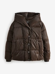 Chocolate Brown High Shine Shower Resistant Padded Coat - Image 5 of 7