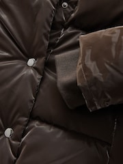 Chocolate Brown High Shine Shower Resistant Padded Coat - Image 6 of 7