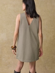 Brown Check V-Neck Ponte Pinafore Mini Dress - Image 2 of 8