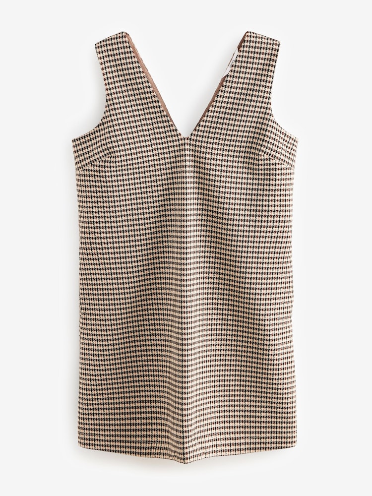 Brown Check V-Neck Ponte Pinafore Mini Dress - Image 5 of 8