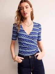 Boden Blue Wrap Front Jersey Top - Image 1 of 4
