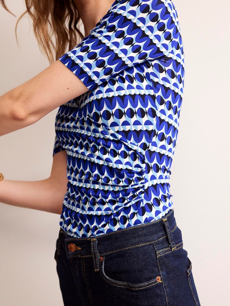 Boden Blue Wrap Front Jersey Top - Image 2 of 4