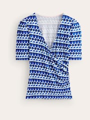 Boden Blue Wrap Front Jersey Top - Image 4 of 4