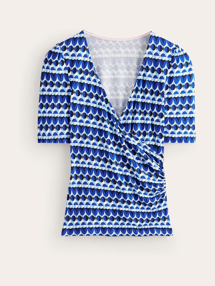 Boden Blue Wrap Front Jersey Top - Image 4 of 4