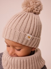 Neutral Knitted Pom Hat and Snood Set (1-10yrs) - Image 1 of 6