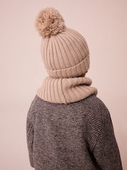 Neutral Knitted Pom Hat and Snood Set (1-10yrs) - Image 3 of 6