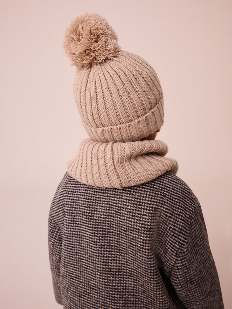 Neutral Knitted Pom Hat and Snood Set (1-10yrs) - Image 3 of 6