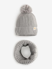 Neutral Knitted Pom Hat and Snood Set (1-10yrs) - Image 4 of 6