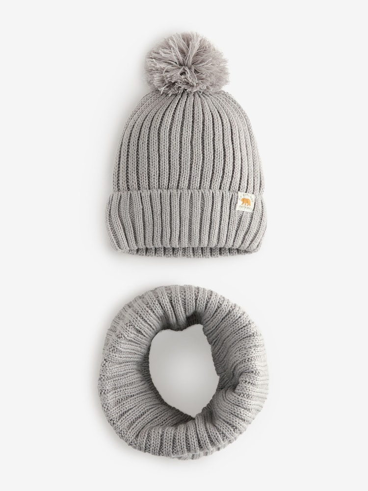 Neutral Knitted Pom Hat and Snood Set (1-10yrs) - Image 4 of 6