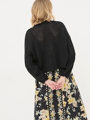FatFace Anna Black Open Stitch Cardigan - Image 6 of 8