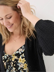 FatFace Anna Black Open Stitch Cardigan - Image 7 of 8