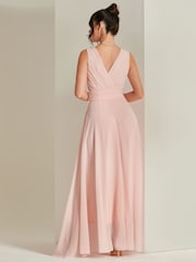 Jolie Moi Light Pink Pleated Bodice Chiffon Maxi Dress - Image 2 of 6