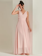 Jolie Moi Light Pink Pleated Bodice Chiffon Maxi Dress - Image 4 of 6