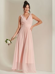 Jolie Moi Light Pink Pleated Bodice Chiffon Maxi Dress - Image 5 of 6