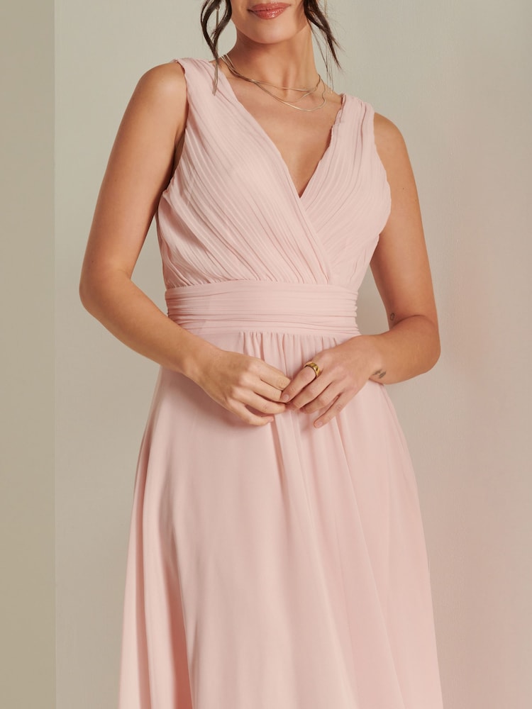 Jolie Moi Light Pink Pleated Bodice Chiffon Maxi Dress - Image 6 of 6