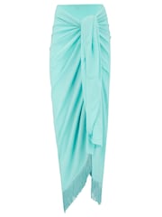 Pour Moi Light Blue Fringe Trim Crinkle Woven Multiway Sarong - Image 3 of 4