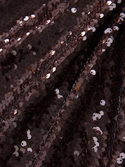 Chocolate Brown Rochelle Long Sleeve Sequin Collar Mini Dress - Image 6 of 6