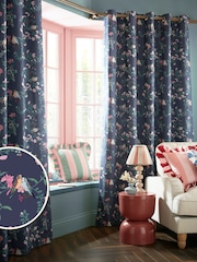 Cath Kidston Night Shadow Blue Paper Birds Blackout Eyelet Curtains - Image 1 of 2