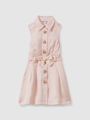 Reiss Pink Milena 13-14 yrs Viscose-Linen Belted Collared Dress - Image 1 of 5