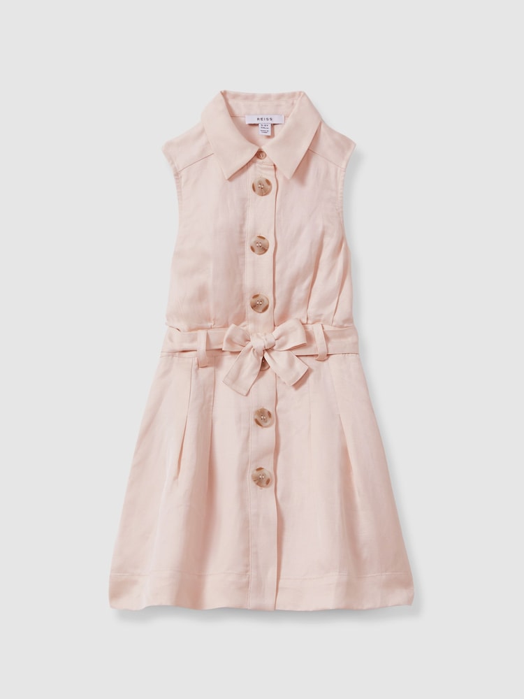 Reiss Pink Milena 13-14 yrs Viscose-Linen Belted Collared Dress - Image 1 of 5