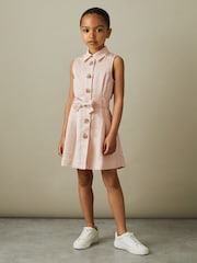 Reiss Pink Milena 13-14 yrs Viscose-Linen Belted Collared Dress - Image 2 of 5