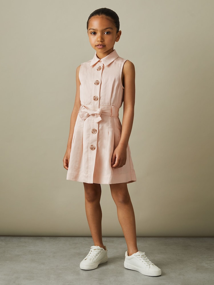 Reiss Pink Milena 13-14 yrs Viscose-Linen Belted Collared Dress - Image 2 of 5