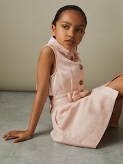 Reiss Pink Milena 13-14 yrs Viscose-Linen Belted Collared Dress - Image 3 of 5