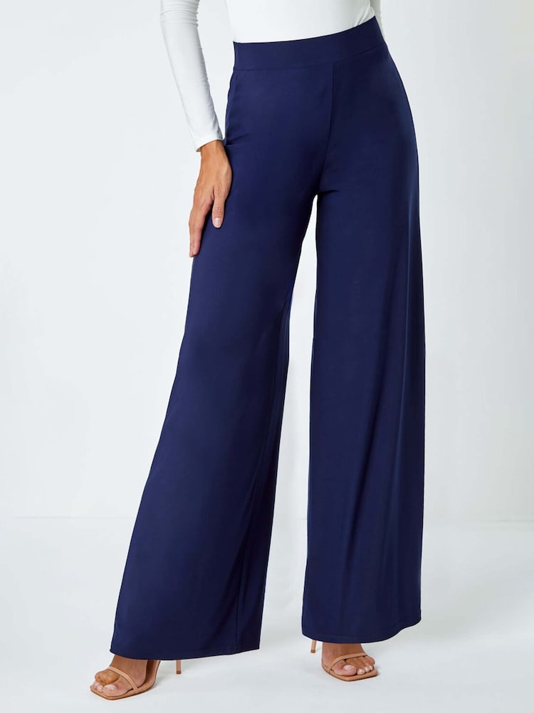 Roman Blue Wide Leg Stretch Trousers - Image 1 of 6
