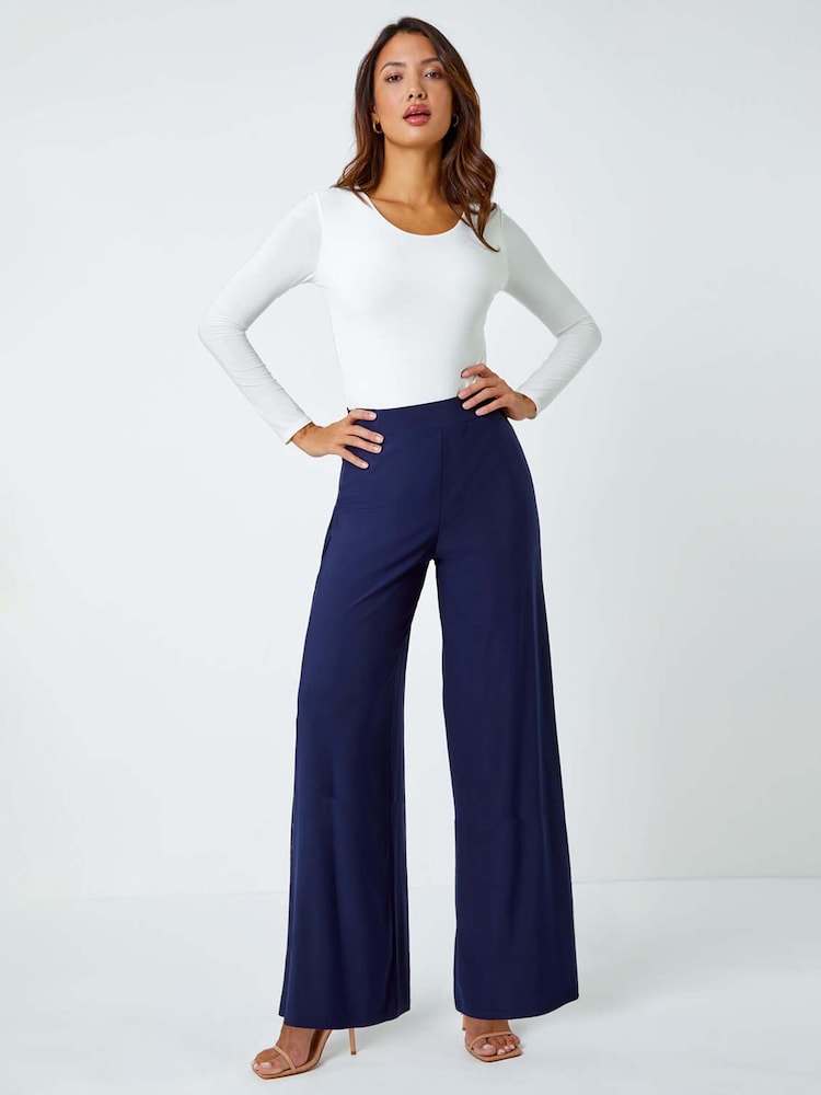 Roman Blue Wide Leg Stretch Trousers - Image 6 of 6
