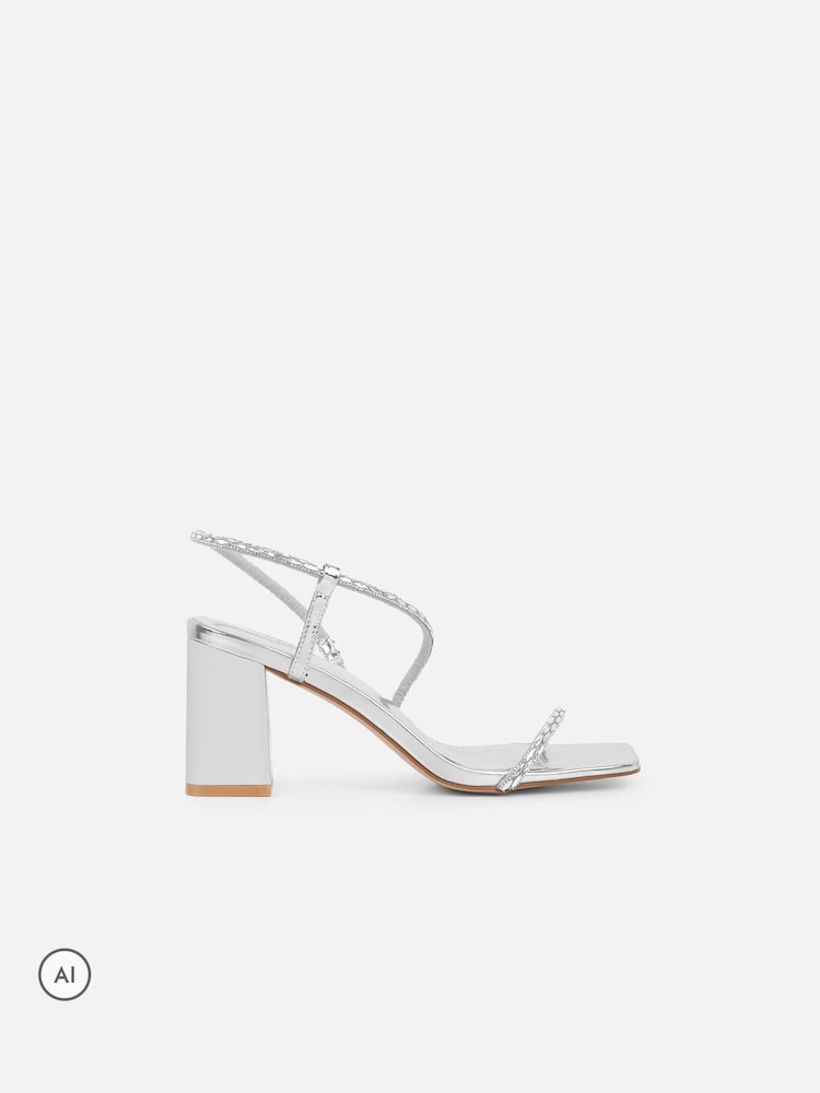 Simmi London Silver Maxine Diamante Blocked Heel Sandals - Image 2 of 4 Simmi London Silver Maxine Diamante Blocked Heel Sandals - Image 2 of 4